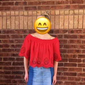 Charlotte Russe Red Off-Shoulder Eyelet Blouse